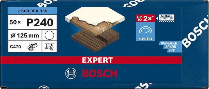Immagine prodotto Bosch Professional Zubehör Expert C470 Carta vetrata senza fori per smerigliatrici angolari e trapani, 125 mm, G 240, 50 pezzi. (240)