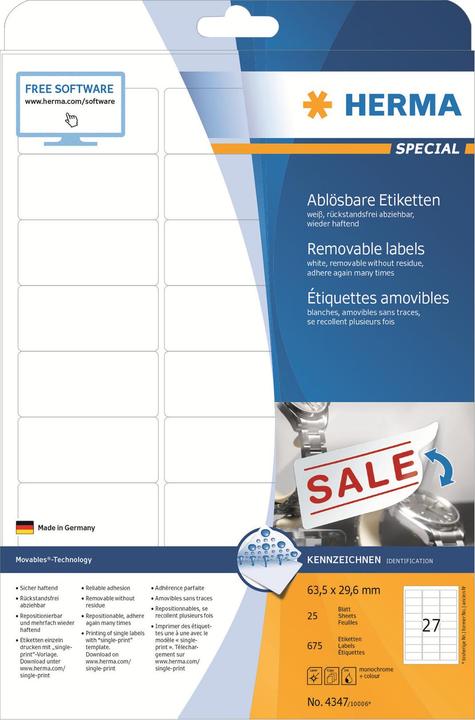 Actual product image HERMA A4 removable labels