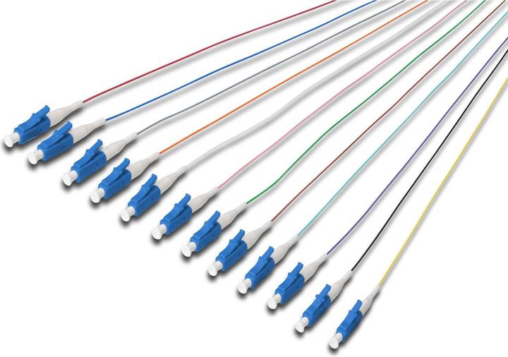 Digitus LC-vezelpigtail losse buffer 09/125 12 stuks kleurcode DIN IEC 304 singlemode OS2 lengte 2m (2 m)