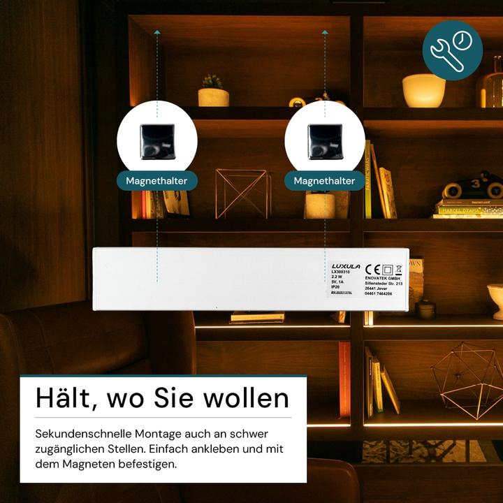 Produktbild Luxula LED-Schrankleuchte mit Bewegungsmelder, 2,2W, 450lm, CCT, IP20, dimmbar, silber, 20cm (70 lm)