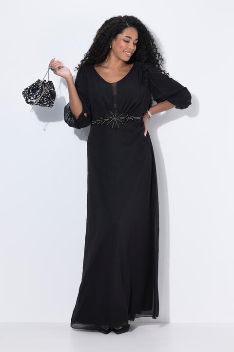 Produktbild Ulla Popken Chiffon-Maxikleid, doppellagig, V-Ausschnitt, 3/4-Arm (58)