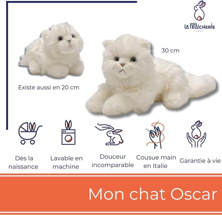 Image du produit La Pelucherie Oscar, le chat en peluche réaliste aux yeux bleus iridescents et fourrure soyeuse