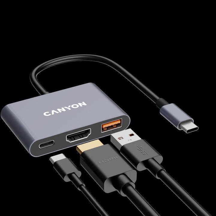 Image du produit Canyon HUB USB 3 en 1 USB-C > HDMI/1xUSB-A/PD 100W détail (USB-C, 3 ports)