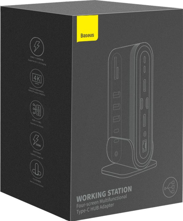 Actual product image Baseus Working Station Four-Screen Multifunctional Type-C HUB AdapterUS+EU+UK)Dark gray (USB-C, 16 ports)