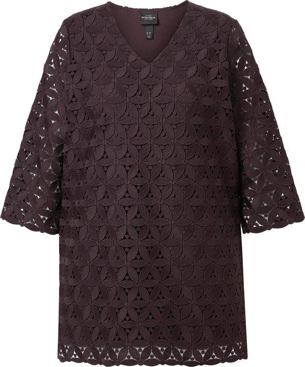 Image du produit Ulla Popken Tunique avec broderies ajourées, décolleté en V et manches 3/4, coupe évasée (50, 52)