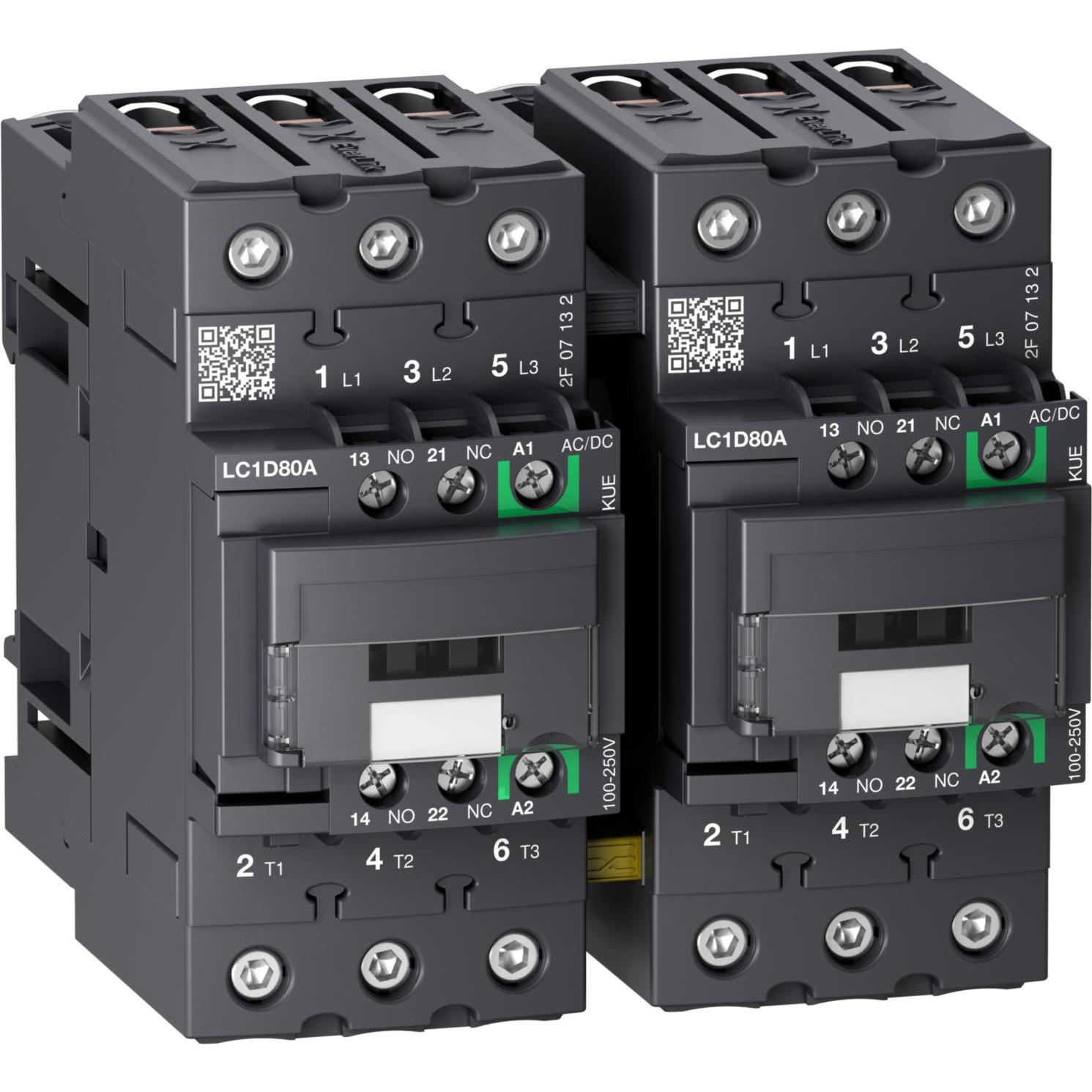 Schneider Electric LC2D80AKUE 3p+1S+1Ö 37kW/400V/AC3 80A Spule 100-250 Wendeschützkombination, Relais