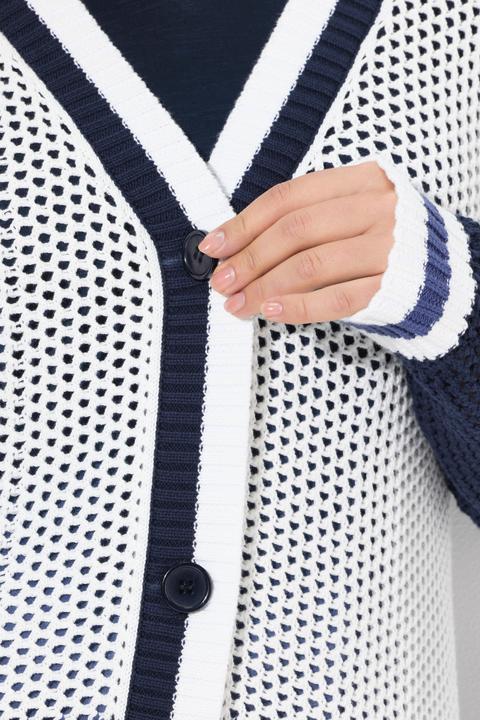 Produktbild Ulla Popken Long-Strickjacke, Streifen, V-Ausschnitt, Langarm (58)