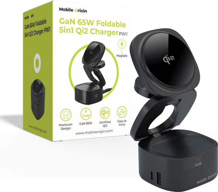 Actual product image Mobile Origin 65W GaN 5in1 Foldable Qi2 Charger PW1