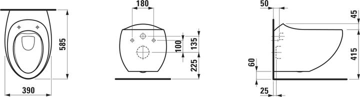 Actual product image Laufen Alessi one wall-mounted toilet, low flush, rimless, 585x390, incl. mounting kit, H820971