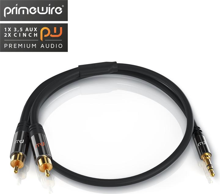 Produktbild Primewire Cinch zu 3,5mm Klinke Audio Kabel, Cinchkabel, RCA, AUX, Stereo HiFi Adapter mehrfach geschirmt (0.50 m, Cinch, 3.5mm Klinke (AUX))