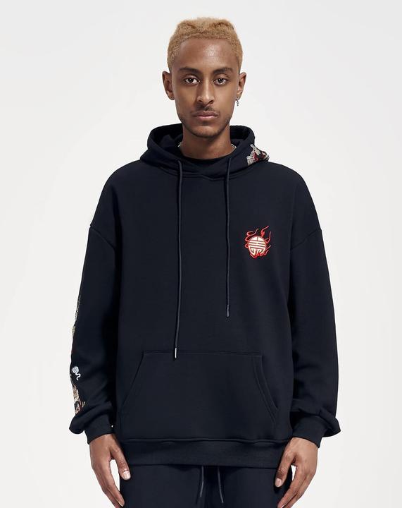 Image du produit Niepce Pull à capuche graphique brodé Dragon en tissu épais (XXL)