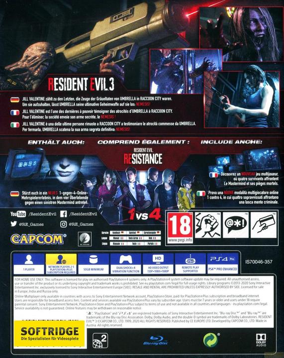 Image du produit Capcom Resident Evil 3 (PS4, DE)
