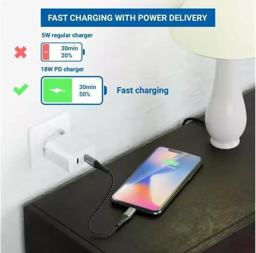 Produktbild deleyCON USB 2.0-Kabel USB C - Lightning 0.15 m (0.15 m, USB 2.0)