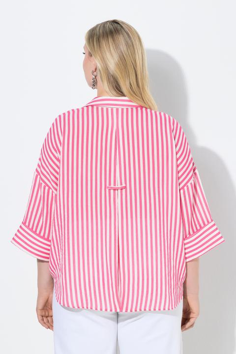 Immagine prodotto Ulla Popken Blusa dal taglio oversize con righe, scollo a V e maniche a 3/4 (62)