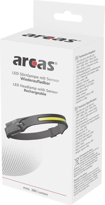 Produktbild Arcas LED COB Stirnleuchte mit Sensor, Akku wiederaufladbar (380 lm)