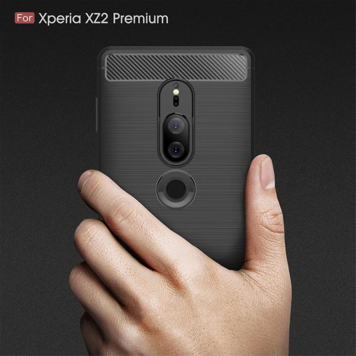 Actual product image König Design Case Mobile Protection for Sony Xperia XZ2 Premium Case Cover Bumper Carbon Blue (Sony Xperia XZ2 Premium)