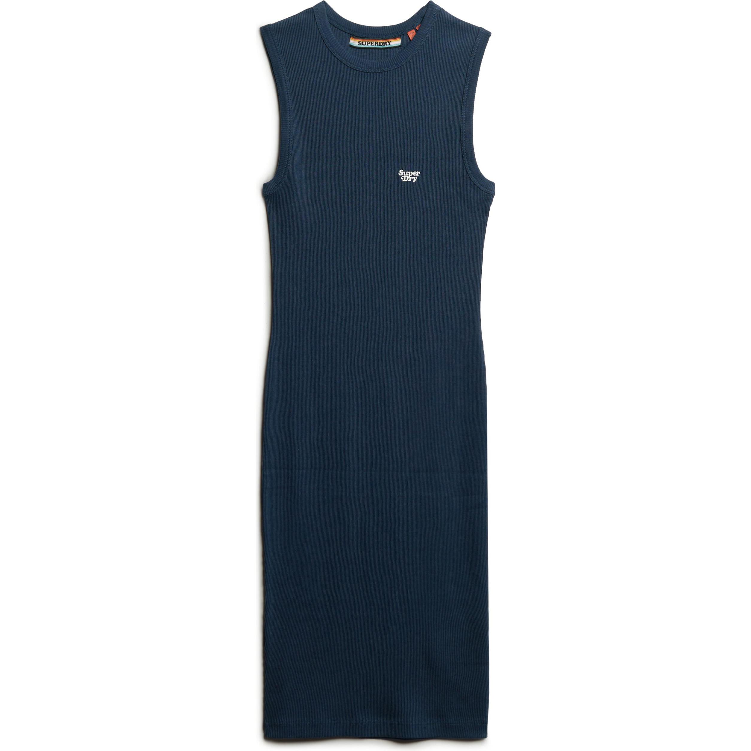 Superdry, Damen, Kleider, eng anliegendes, halblanges, geripptes kleid, daen, Blau, (M)