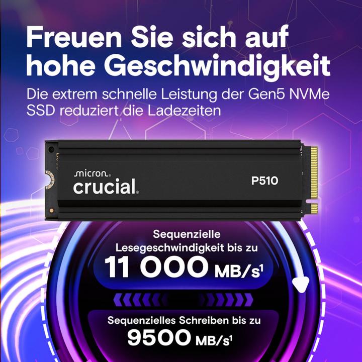 Produktbild Crucial P510 NVMe SSD w/heatsink (1000 GB, M.2 2280)