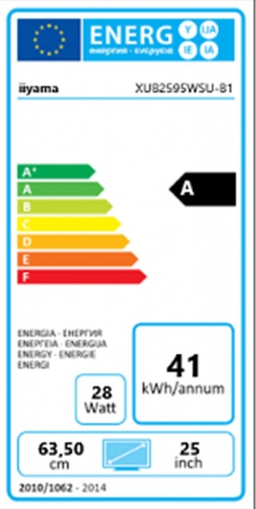 Energy Label iiyama ProLite XUB2595WSU-B1 (1920 x 1200 pixels, 25")