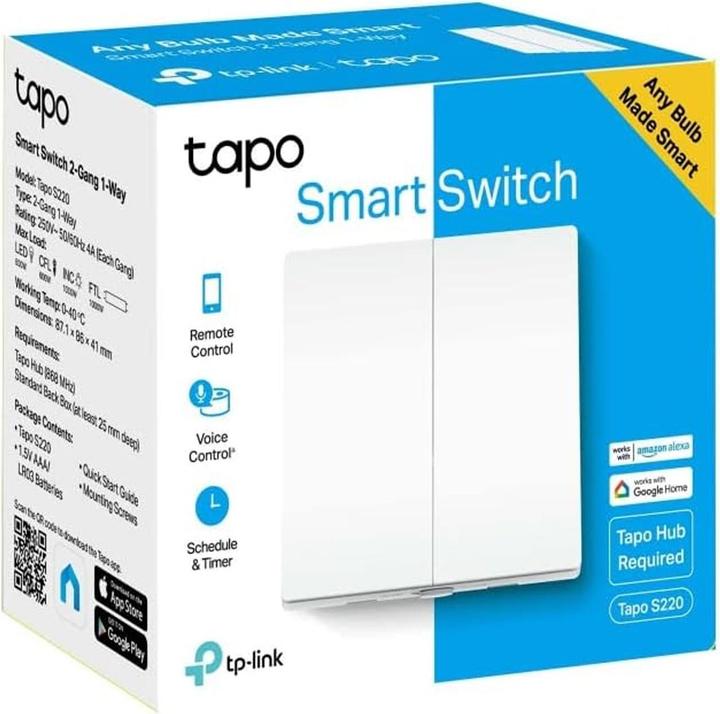 Energielabel TP-Link Tapo Smart Switch, 2-standen 1-Weg, Kantelen, Wit, 1 st., Batterij, AAA, 50/60 Hz