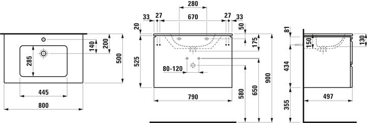 Actual product image Laufen Pro S Set 800, washbasin, 1 tap hole, overflow, incl. vanity unit, 2 drawers, 800x500mm, H861