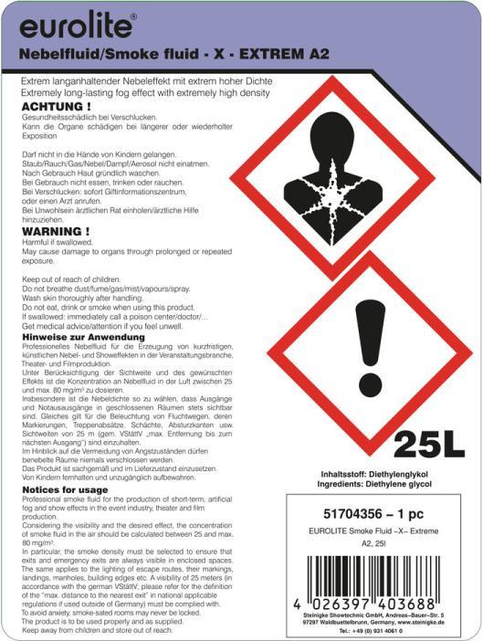 Etichetta energetica Eurolite Smoke Fluid -X- Extreme A2, 25l Fog Fluid (Liquido nebulizzato)