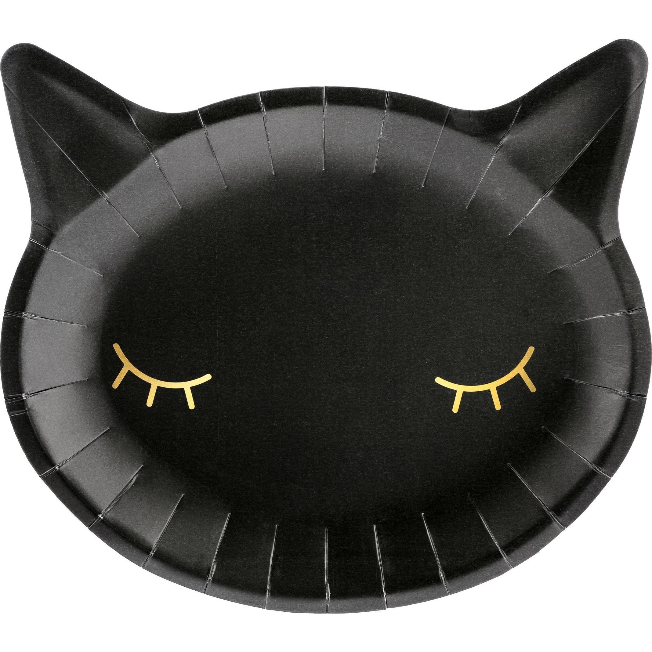 Partydeco, Einweggeschirr, Teller Katze Schwarz (6 x)