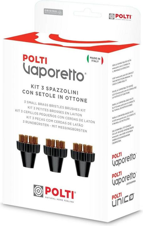 Actual product image Polti 3 Small Brass Bristles Brushes Kit PAEU0297 Vaporetto Lecoaspira Unico Suitable for Vaporetto models