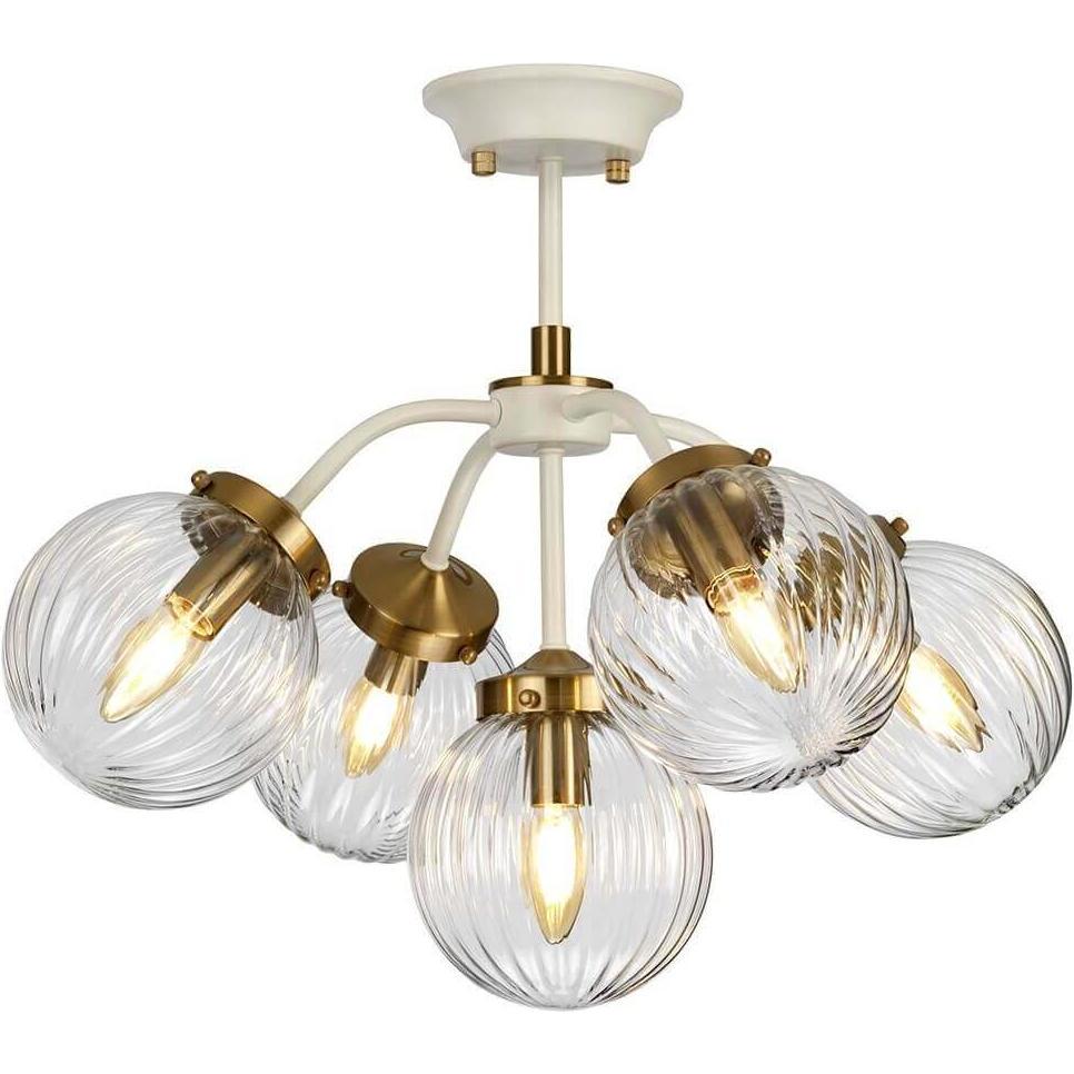 Thumbnail - Elstead Lighting, Pendelleuchte, Cosmos Hängeleuchte E14 5-fach Cremefarben lackiert + Altmessing beschichtet (E14)