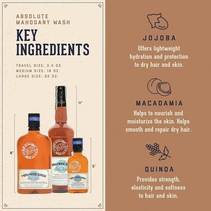 Actual product image 18.21 Man Made Wash Absolute Mahogany for Men 32 oz (946 ml, Liquid shampoo)