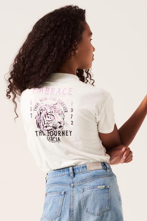 Actual product image Garcia White T Shirt with print on the back (140, 146)