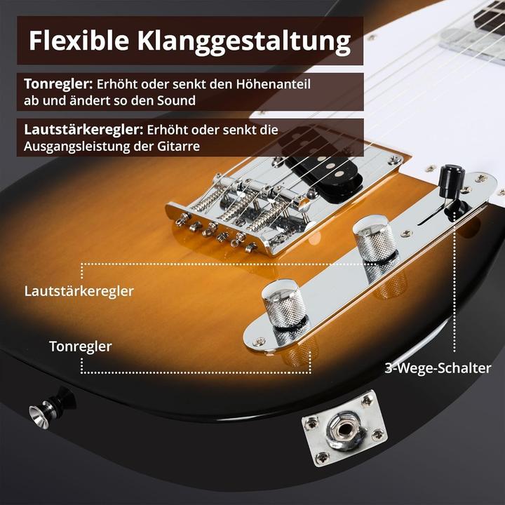 Image du produit Rocktile Guitare électrique avec micros simple bobinage et manche en érable (Guitare électrique, Corps : Tilleul, Manche : Érable, Touche : Palissandre)