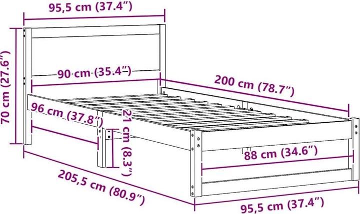 Actual product image vidaXL Bettgestell (90 x 200 cm)