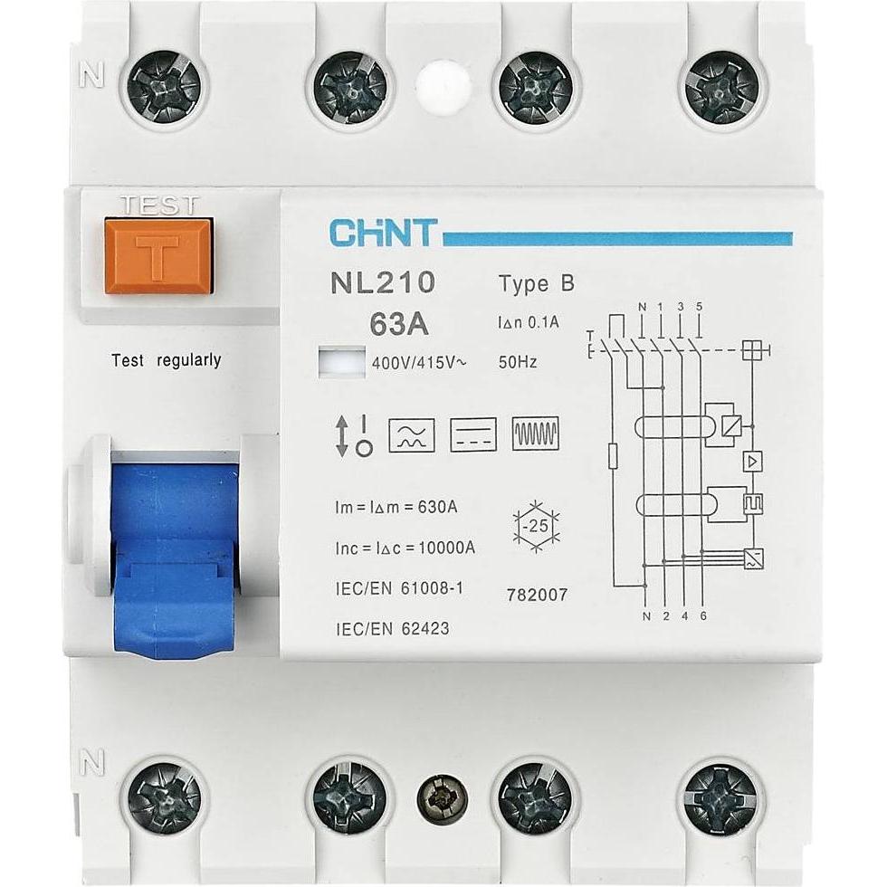 Chint 782002 NL210 3PN 25A 30mA B 10kA FI-Schutzschalter B/10 kA 3polig 25A 0.03A 415V, Relais