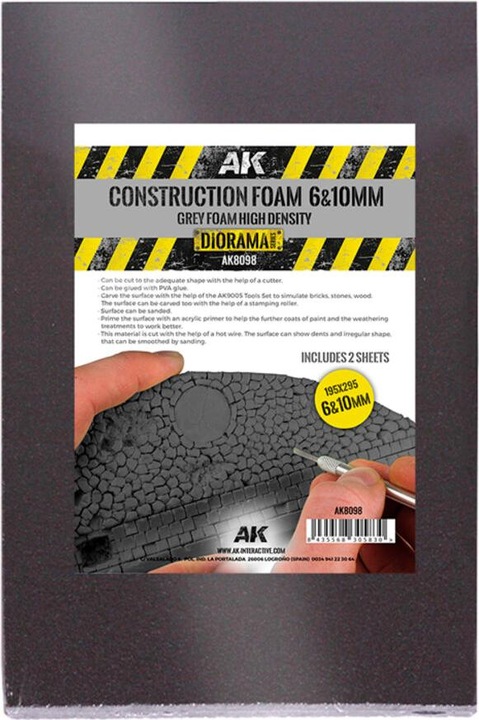 Productafbeelding AK Interactive bouwschuim 6&10MM - blauw schuim 195 x 295 MM (2 bladen)