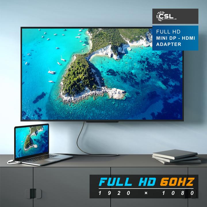 Produktbild CSL Mini DisplayPort zu HDMI Adapter, Full HD MiniDP zu HDMI Buchse Konverter / Adapterkabel - 0,15m (HDMI, 10 cm)