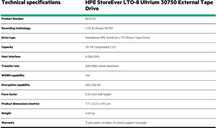 Nutritional values and ingredients HPE StoreEver LTO-8 Ultrium 30750: external