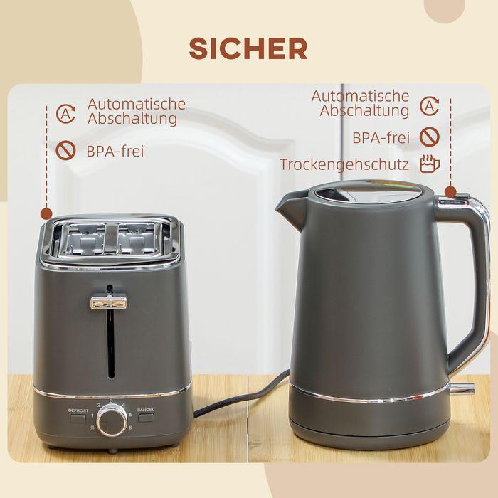 Actual product image Swisshandel24 Set aus 1,7 L Wasserkocher und Toaster mit 6 Bräunungsstufen, Grau (1.70 l)