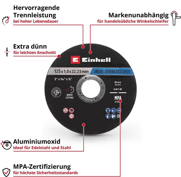 Image du produit Einhell Trennscheiben, 711442, 125x1,0 mm, 10 Stück