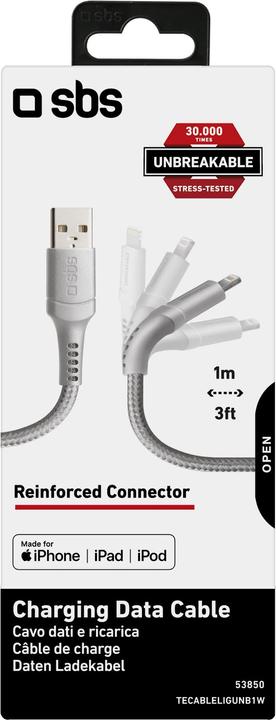 Actual product image SBS Lightning USB 2.0 cable - Unbreakable Collection (1 m, USB 2.0)