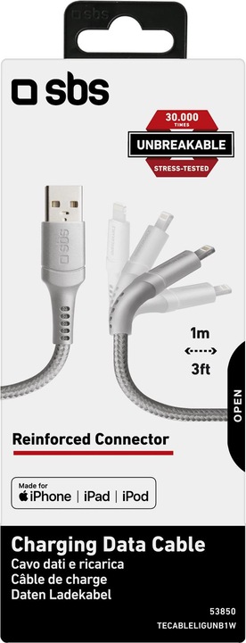 Produktbild SBS Kabel USB 2.0 Lightning - Unbreakable Collection (1 m, USB 2.0)
