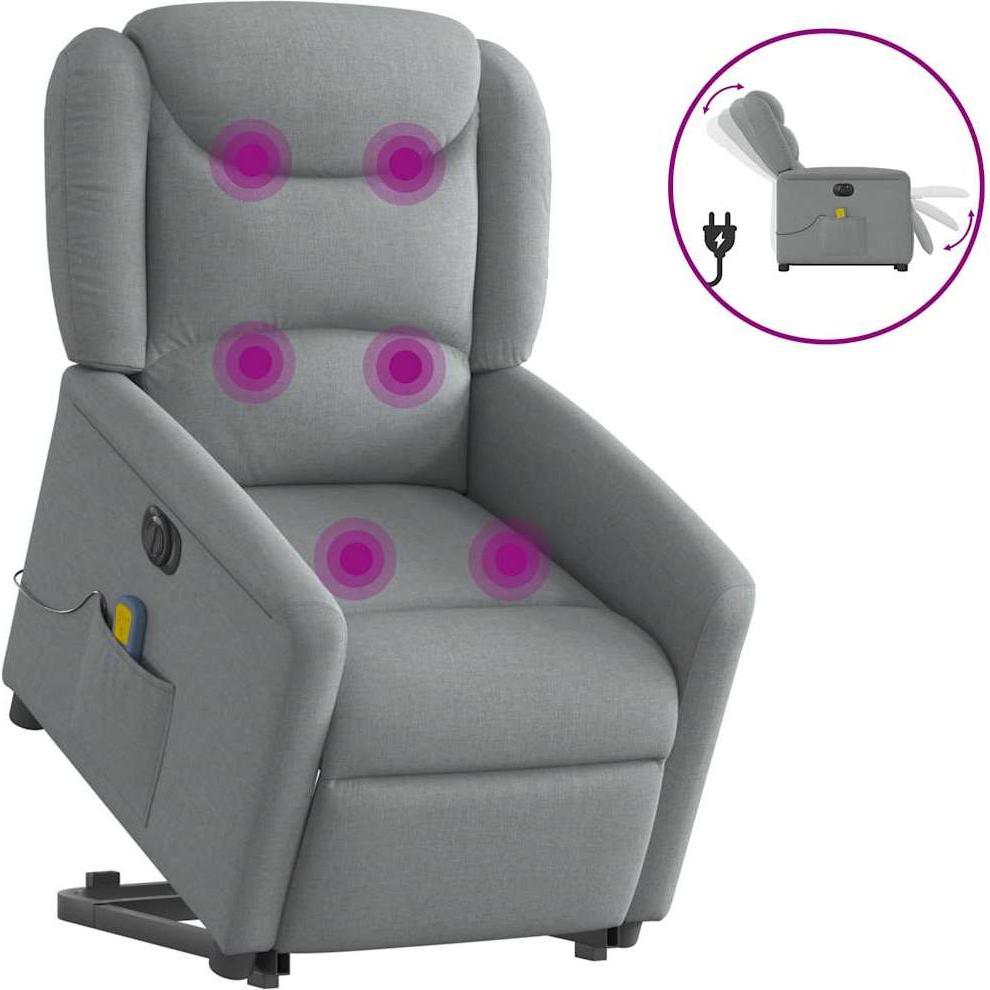 Thumbnail - VidaXL, Massageliege + Massagesessel, Elektrischer Massagesessel mit Aufstehhilfe Hellgrau Stoff