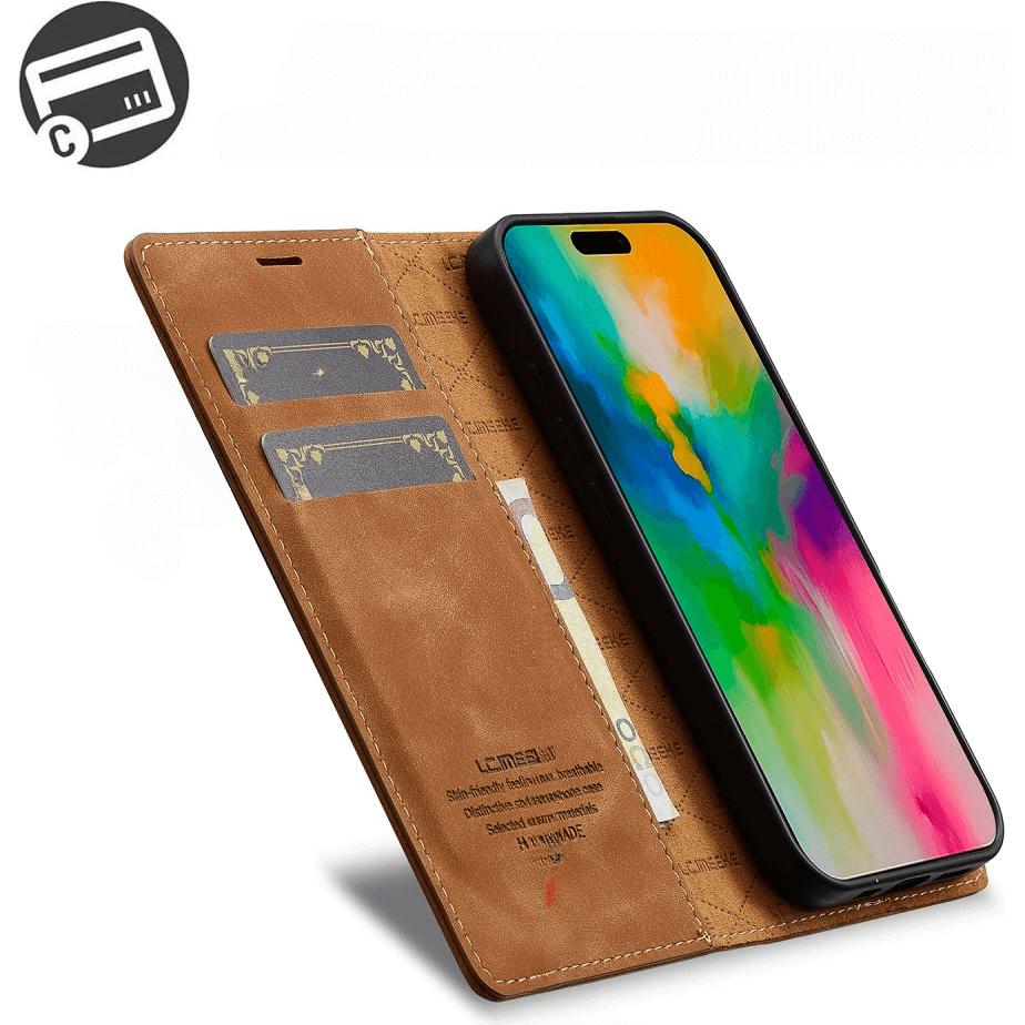 Thumbnail - LC.Imeeke iPhone 16 - Flip Case Vintage (Apple iPhone 16), Smartphone Hülle, Braun