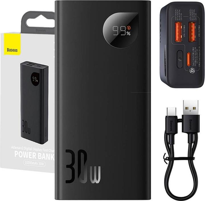 Image du produit Baseus Powerbank Adaman2 10000 mAh, 2xUSB, USB-C, 30 W (noir) (10000 mAh, 30 W, 37 Wh)