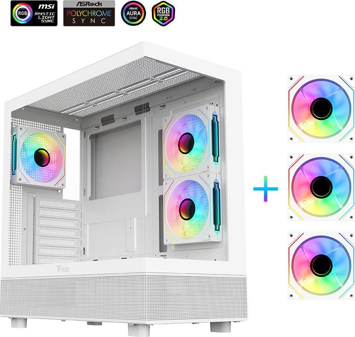 Produktbild Itek Boitier Moyen Tour ATX Showbui 42 RGB avec panneaux vitrés (Blanc) (Mini-ITX, mATX, ATX)