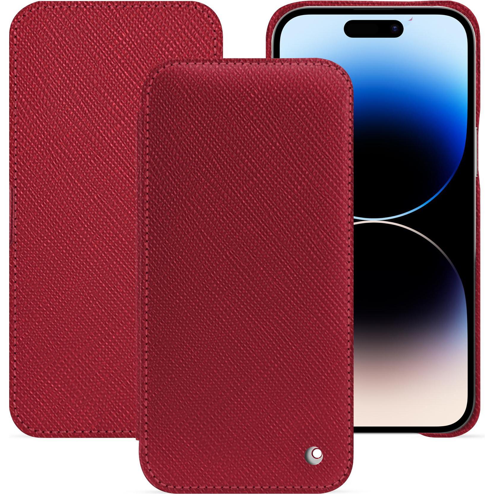 Noreve Lederschutzhülle horizontal (Apple iPhone 15 Pro Max), Smartphone Hülle, Rot