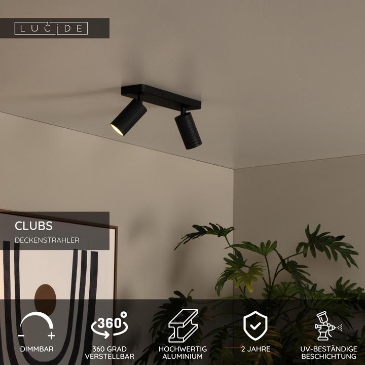 Produktbild Lucide CLUBS - Deckenstrahler - 2xGU10 - Schwarz 09939/02/30 (GU10)
