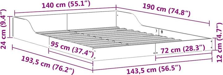 Actual product image vidaXL Plattformbettgestell (140 x 190 cm)