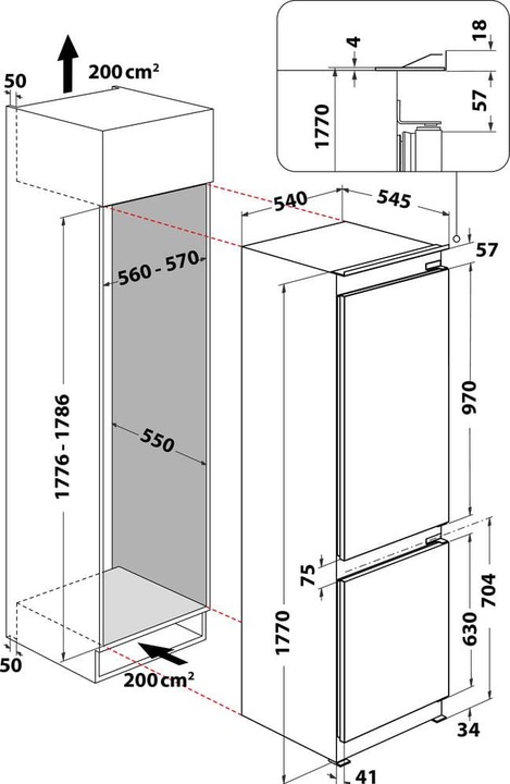 Produktbild Whirlpool Total No Frost Kombinierter Einbaukühlschrank - WHR 18 TD (250 l)