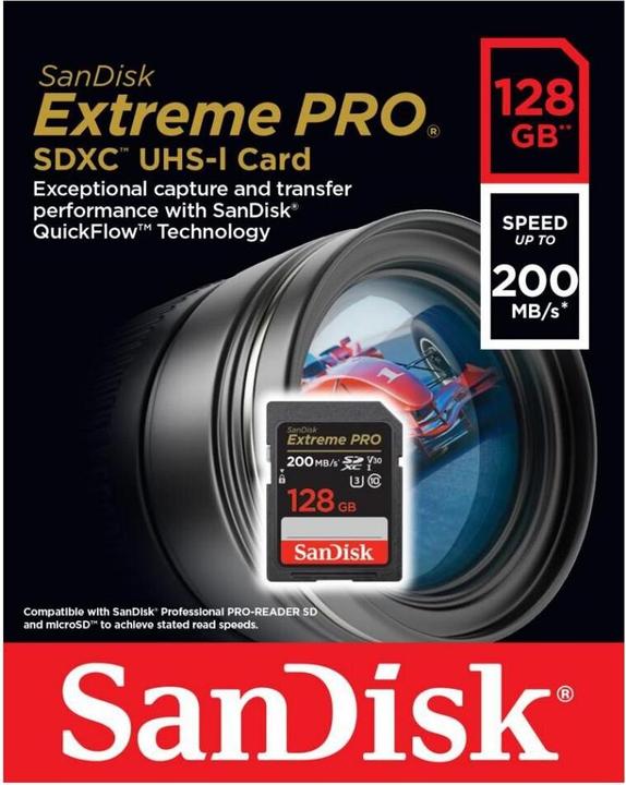 Actual product image Sandisk Extreme PRO UHS-I V30 (128 GB, SDXC, U3, UHS-I)